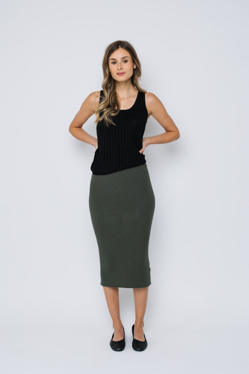 Lynne-Rib Knit Midi Skirt